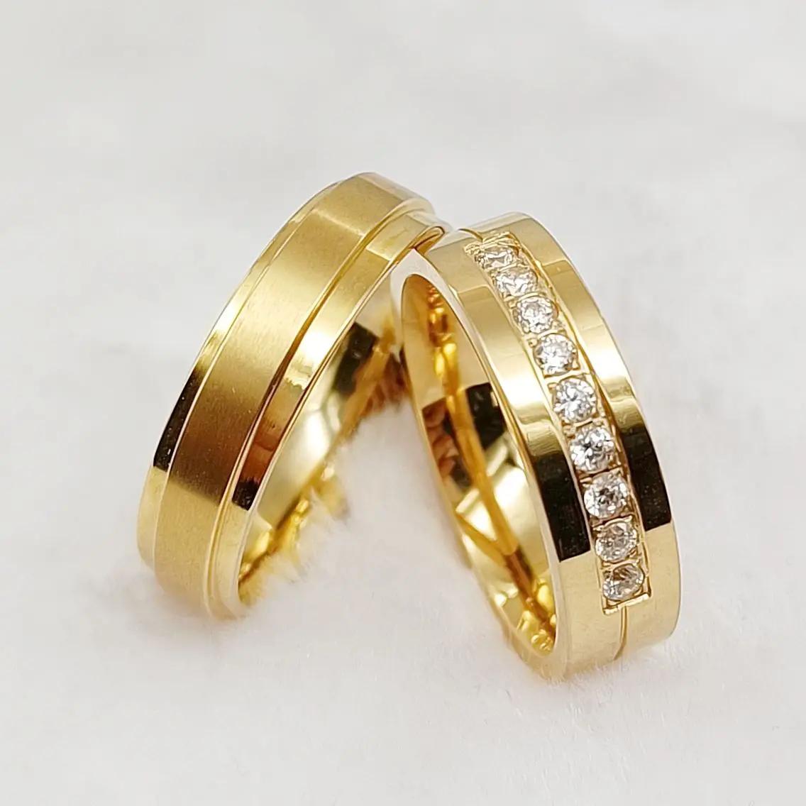 High Quality Designer Matching Couple Rings sets For men and women 18k Gold Plated Jewelry saudi arabia gold wedding